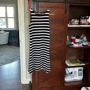 Black and white striped rayon and spandex dress